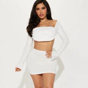 Sent From Above White Rhinestone Skirt Set